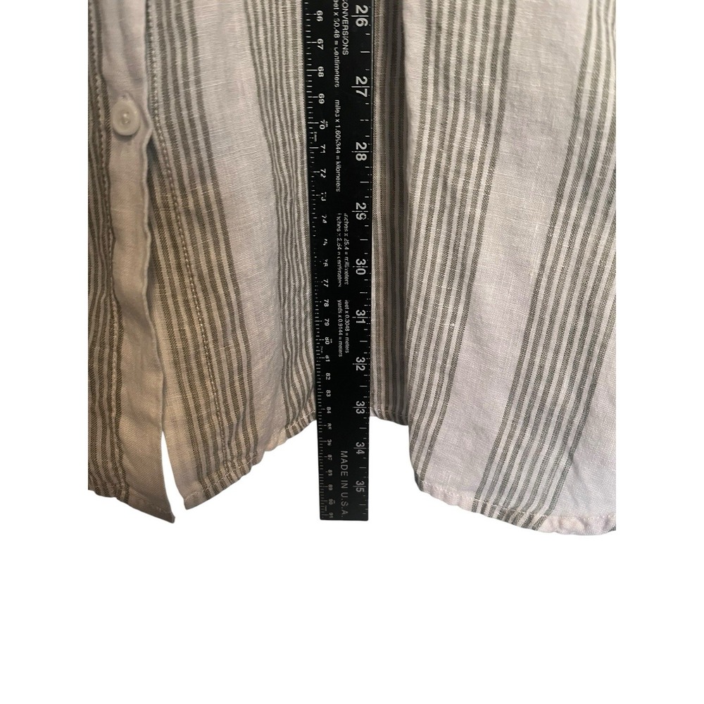 GARNET HILL Sz L 100% Linen Shirt Button Up Tunic White Green Stripe Coastal - Picture 7 of 8